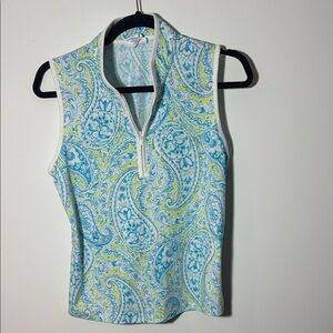 Sigrid Olsen Golf & Tennis Sleeveless Zip Top - Sz M Paisley UPF 50